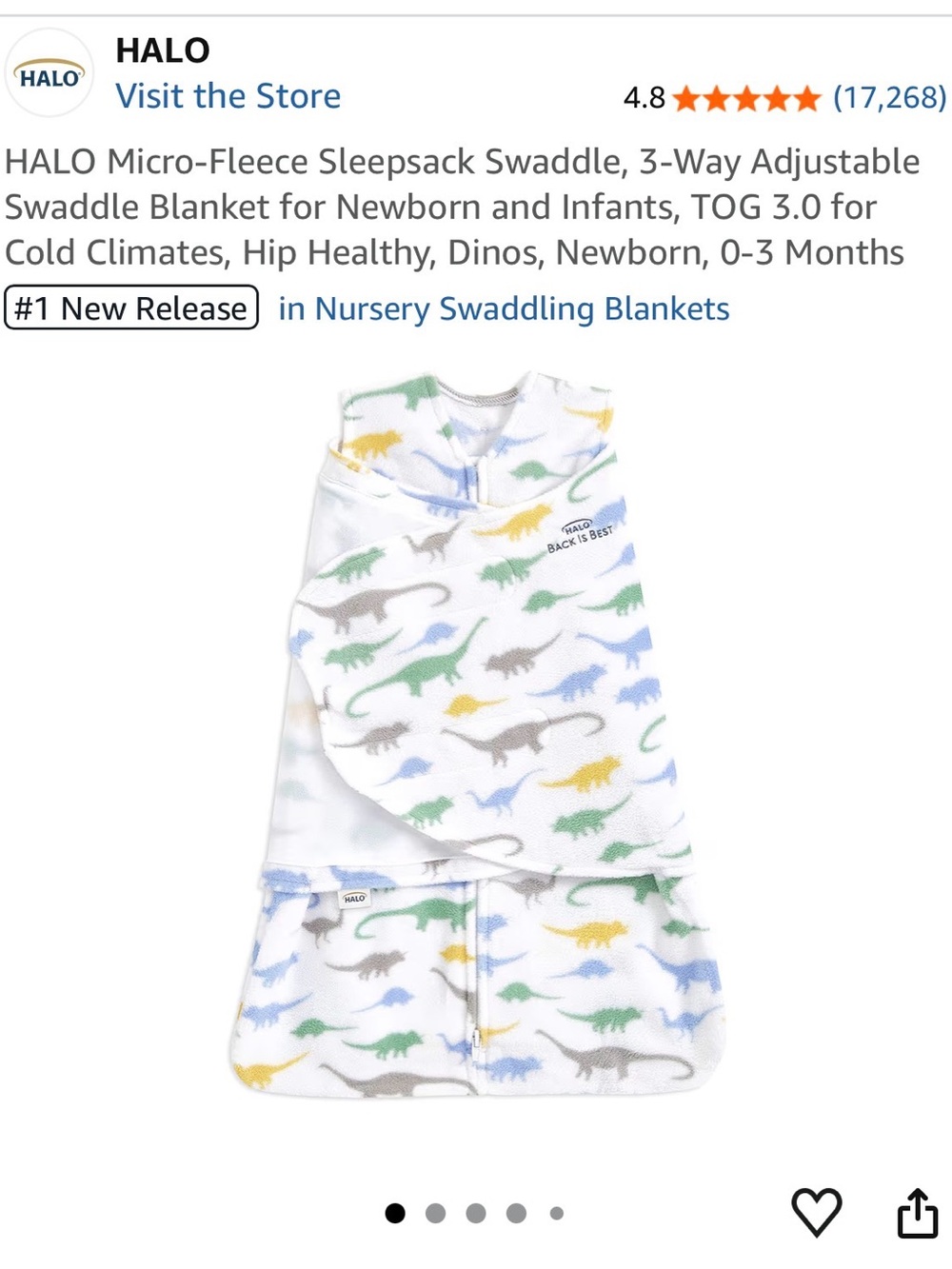 HALO Baby Micro-Fleece Sleepsack Swaddle TOG 3.0 Newborn 0-3 months